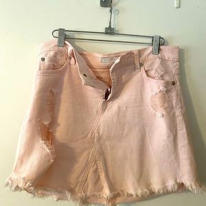 7 for all Mankind pink denim frayed mini skirt